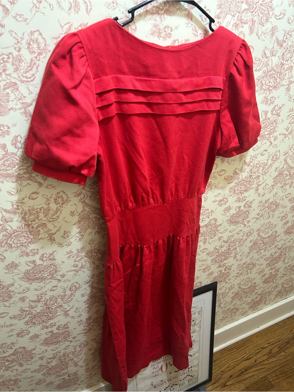 90s 100% Cotton Red Midi Dress with Pleated Yoke